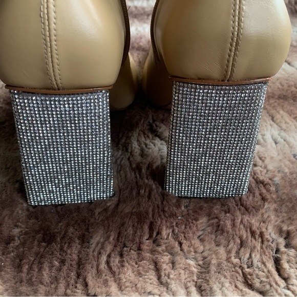 Schutz Cyrus Napa Soft Light Nude Pointed Toe Rhinestone Heel Booties - Picture 7 of 12